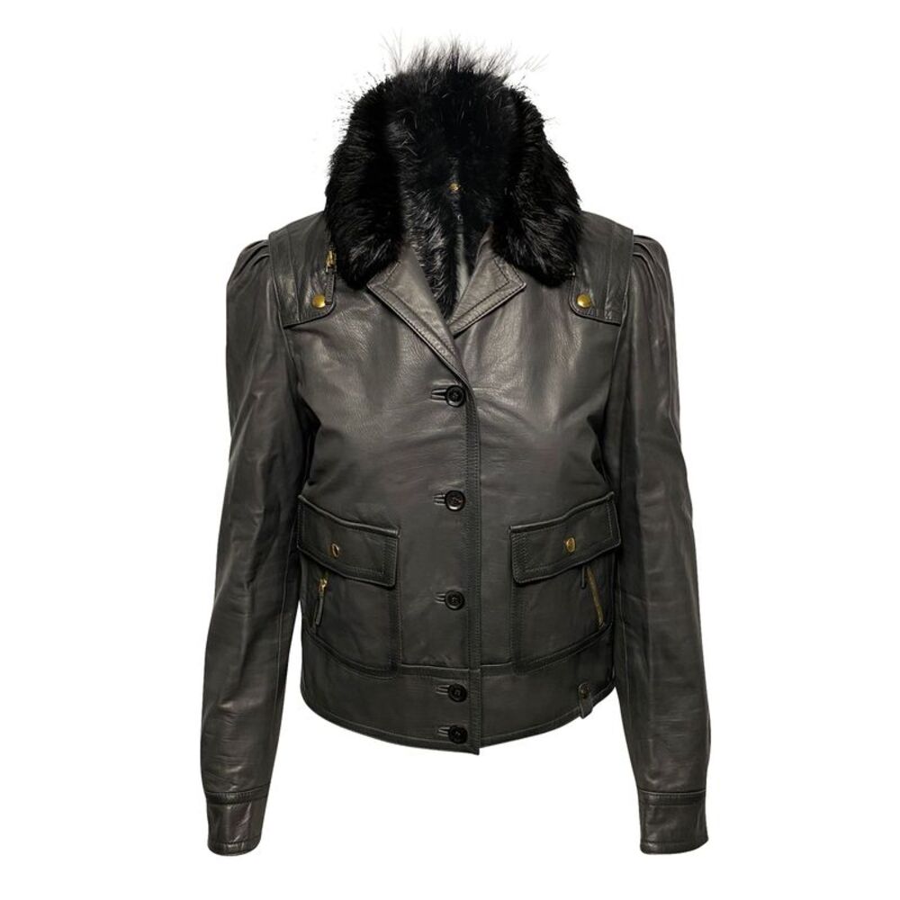 Gucci Jacket with Fur Collar Detail in Black Leather